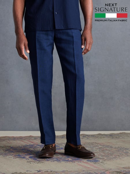 Blue Slim Fit Signature Leomaster 100% Linen Suit: Trousers (446812) | € 67