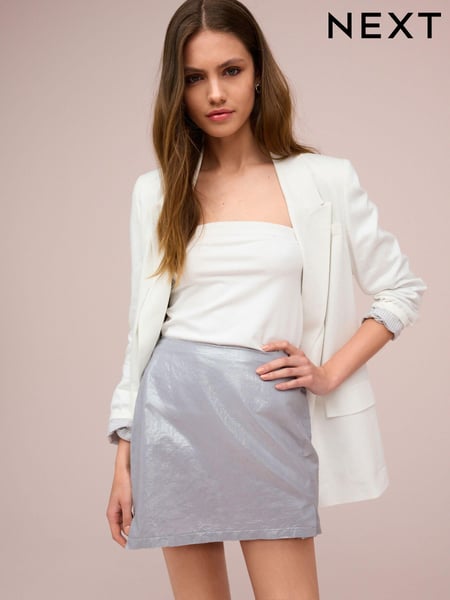 Silver Linen Blend Metallic Mini Skirt (447148) | € 8