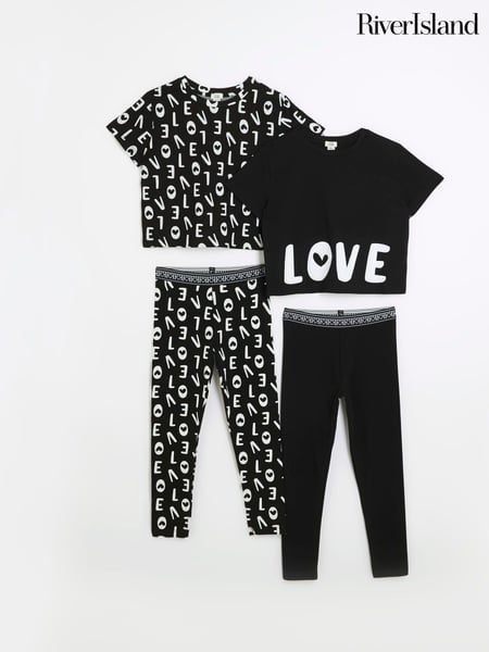 River Island Black Love Girls 100% Cotton T-Shirt and Leggings Sets 2 Pack (448145) | € 41 - € 55