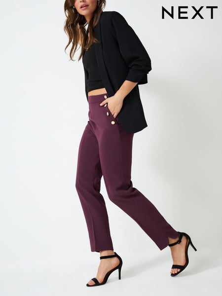 Berry Red Tailored Button Detail Taper Trousers (449322) | € 11