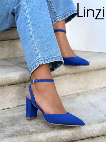 Linzi Blue Chrome Carrie Open Back Court Block Heels (450746) | € 55