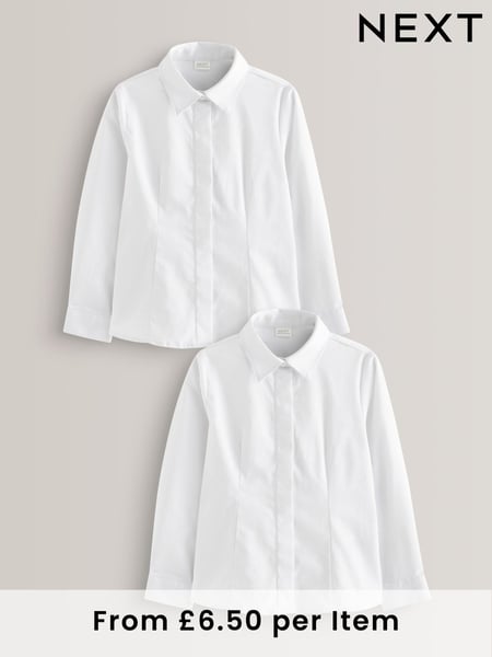 White 2 Pack Fitted Long Sleeve Cotton Rich Stretch Premium School Shirts (3-18yrs) (461161) | € 18 - € 28
