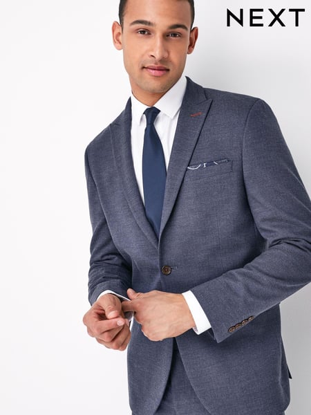 Blue Slim Slim Fit Trimmed Herringbone Suit Jacket (462193) | € 54