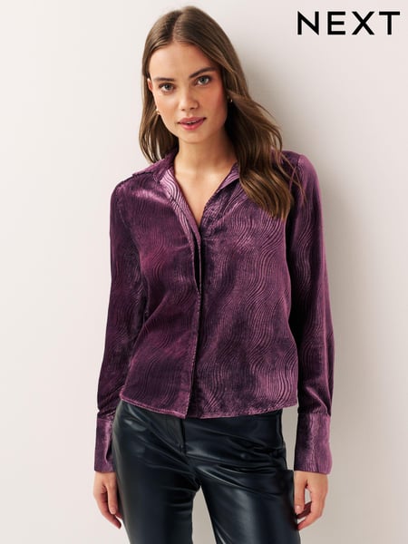 Purple Velvet Pattern Long Sleeve Tie Front Shirt (468316) | € 14