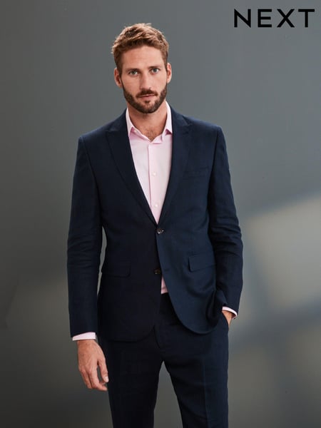 Navy Blue Slim Signature Nova Fides Italian Linen Suit Jacket (471763) | € 40