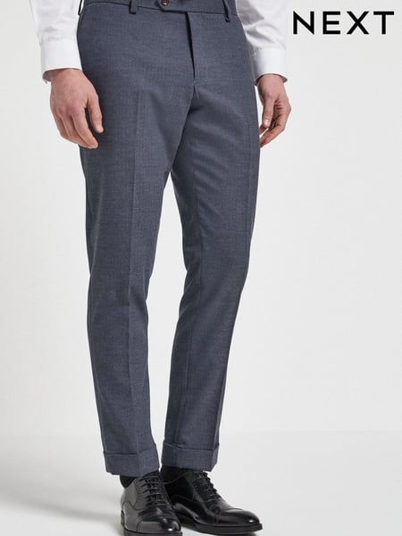 Blue Slim Fit Slim Fit Trimmed Herringbone Suit: Trousers (479822) | € 27