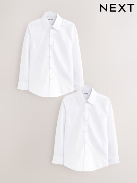 White 2 Pack Long Sleeve Stretch School Shirts (3-16yrs) (482636) | € 14 - € 23