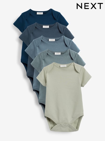 Petrol Blue 5 Pack Plain Baby Bodysuits (483089) | € 17 - € 20