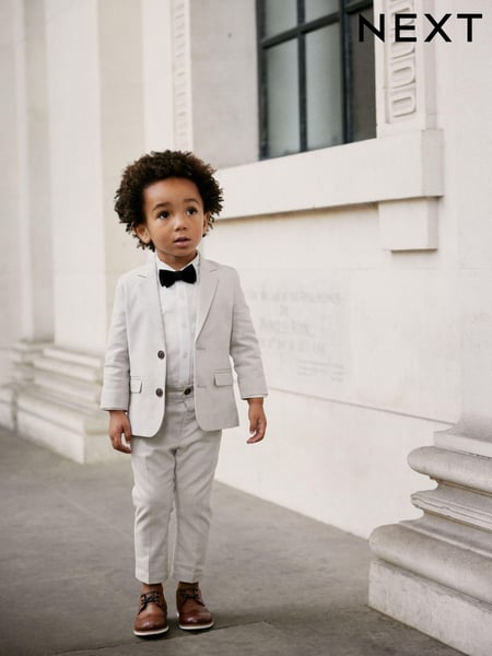 Neutral Blazer Shirt Trousers And Bow Tie Set With Linen (3mths-9yrs) (485414) | € 78 - € 89