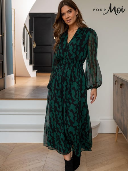 Pour Moi Green Willow Chiffon Long Sleeve Midaxi Shirt Dress (486916) | € 41