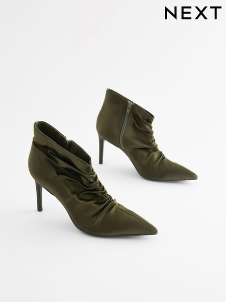 Khaki Green Forever Comfort® Point Toe Ruched Ankle Boots (4VZ280) | € 12