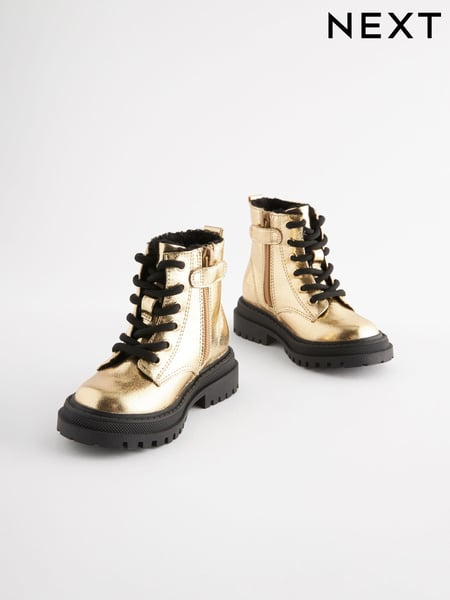 Gold Metallic Wide Fit (G) Chunky Lace-Up Ankle Boots (500944) | € 25 - € 30