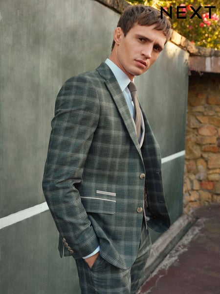 Green Slim Fit Trimmed Check Suit Jacket (502769) | € 148