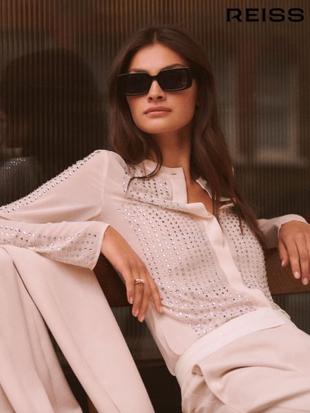 Reiss Cream Robyn Fitted Embellished Shirt (503390) | € 309