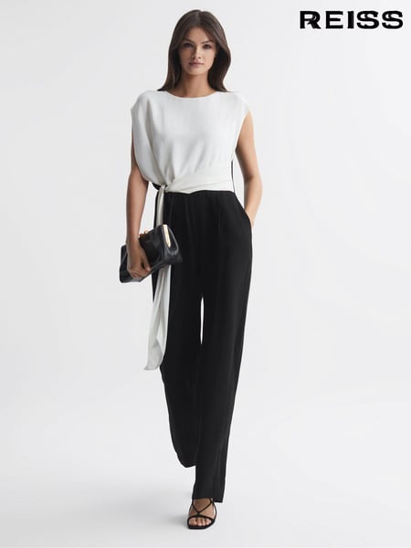 Reiss Black/Cream Alba Fitted Colourblock Wide Leg Jumpsuit (503891) | € 371