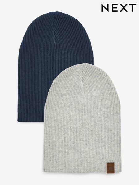 Grey/Navy Blue Beanie Hats 2 Pack (3mths-10yrs) (506491) | € 2 - € 3