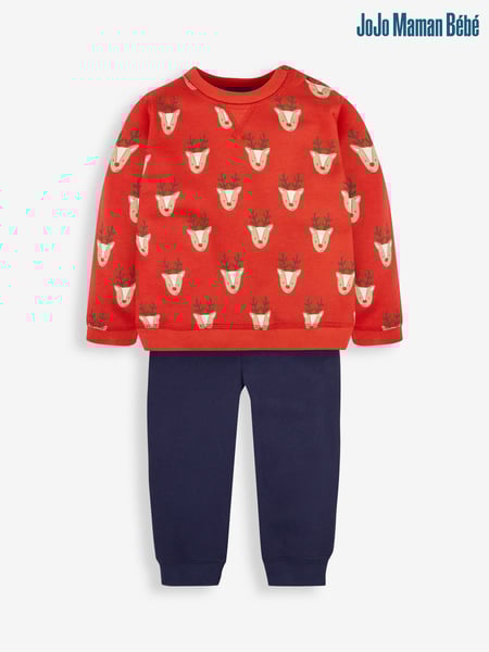 JoJo Maman Bébé Red Boys' Reindeer Sweatshirt & Jogger With Pet In Pocket Set (508541) | € 51