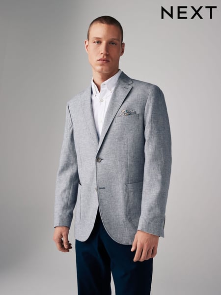 Chambray Blue Regular Fit Textured Linen Blend Blazer (509164) | € 133