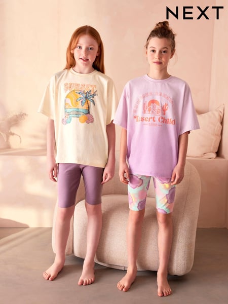 Cream/ Purple Ombre 100% Cotton Short Pyjamas 2 Pack (3-16yrs) (509502) | € 15 - € 19