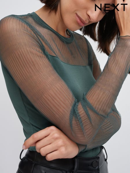 Green Long Sleeve Mesh Insert Top (512307) | € 8