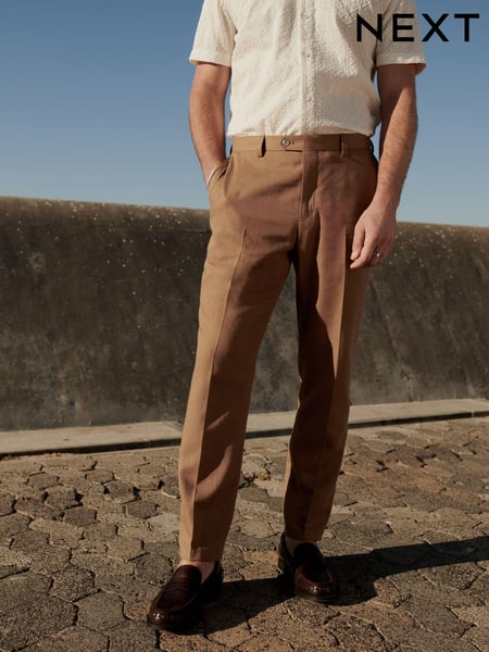 Rust Brown Linen Blend Tailored Fit Suit Trousers (512923) | € 37
