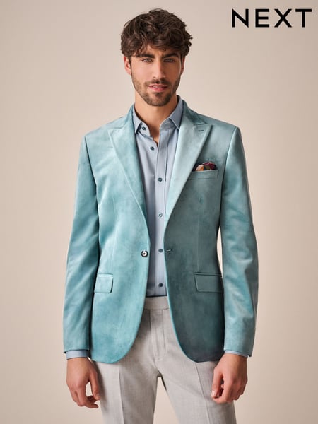 Light Blue Slim Fit Self Lapel Velvet Blazer (515794) | € 26