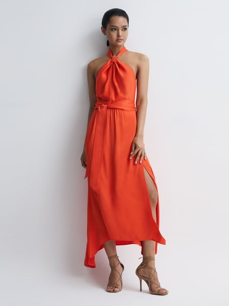 Reiss Orange Evelyn Fitted Halter Neck Midi Dress (518028) | € 356