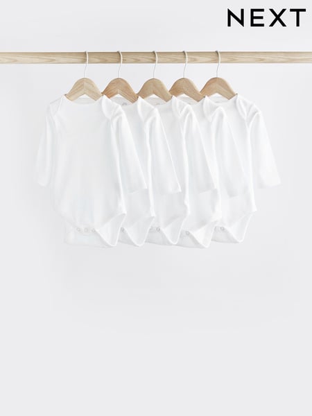 White 5 Pack Essential Baby Long Sleeve Bodysuits (522046) | € 13 - € 16