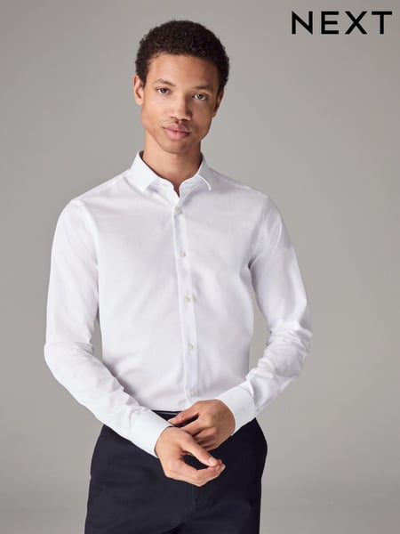 White Skinny Fit Easy Care Textured Single Cuff Smart Shirt (522394) | € 39