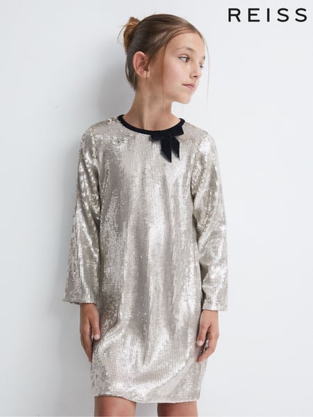 Reiss Silver Leon Sequin Bow Dress (525594) | € 109