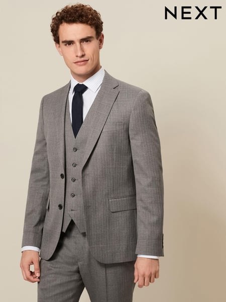 Light Grey Slim Fit Textured Wool Suit Jacket (534113) | € 155