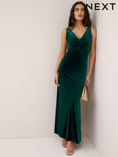 Emerald Green V-Neck Velvet Maxi Dress (537213) | € 99