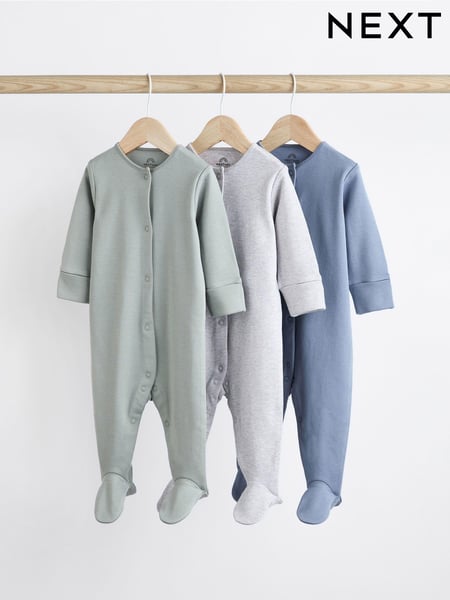 Grey/Blue 3 Pack Baby Sleepsuits (0-2yrs) (537472) | € 17 - € 20