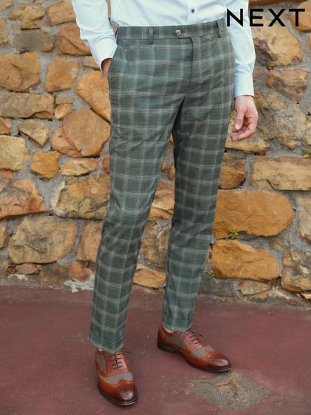Green Slim Fit Trimmed Check Suit Trousers (538504) | € 75