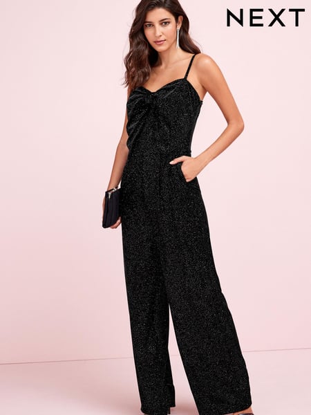 Black Glitter Velvet Bow Front Jumpsuit (541011) | € 31 - € 38