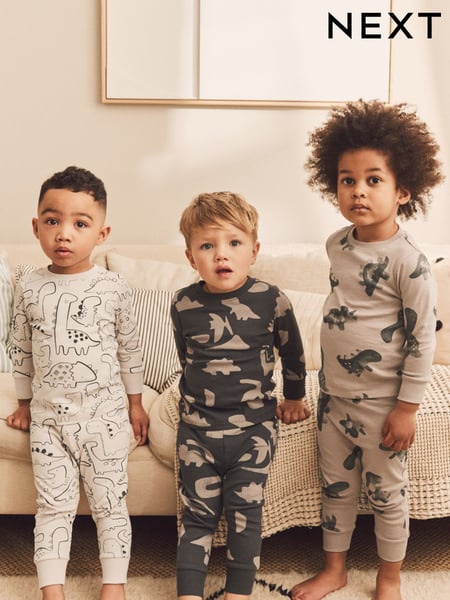 Neutral/Black Dinosaur 3 Pack Snuggle Pyjamas (9mths-10yrs) (541251) | € 33 - € 41