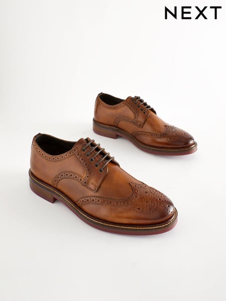 Tan Brown Standard Fit Leather Contrast Sole Chunky Brogues Shoes (541296) | € 97