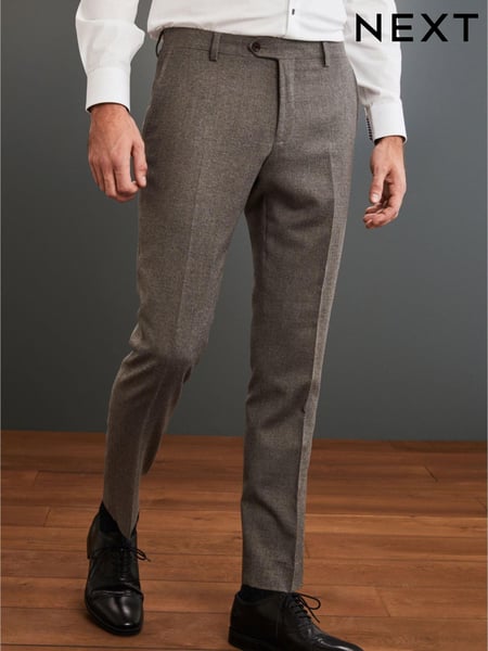 Taupe Brown Slim Signature Empire Mills 100% Wool Flannel Suit: Trousers (544135) | € 50