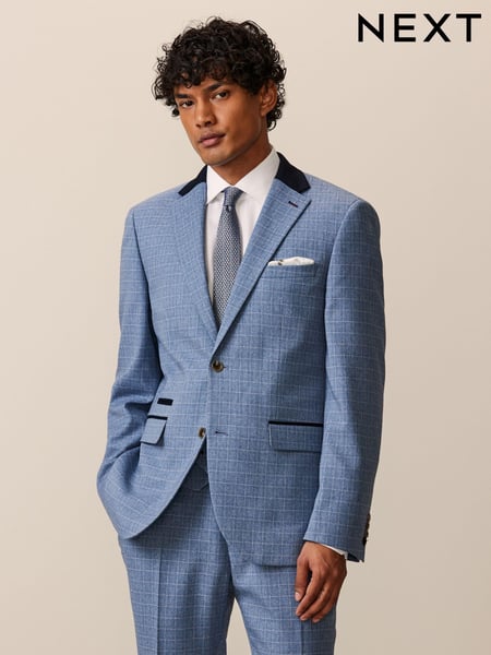 Light Blue Tailored Fit Check Suit Jacket (544183) | € 25