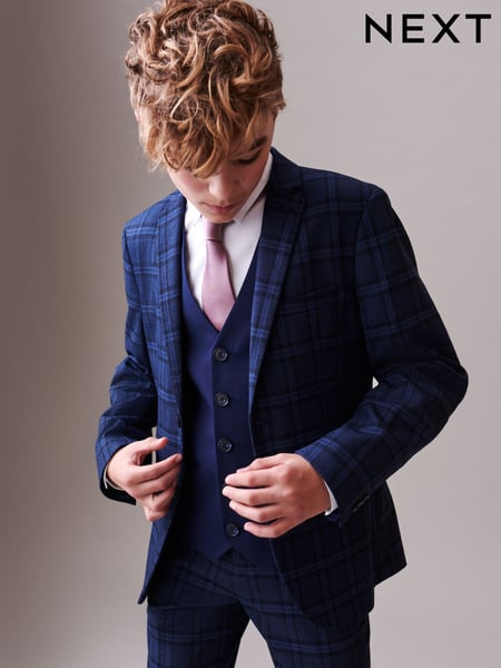 Navy Blue Skinny Fit Navy Blue Check Suit Jacket (12mths-16yrs) (546804) | € 45 - € 60
