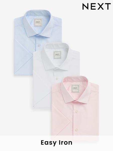 White/Blue/Pink Slim Fit Easy Care Short Sleeve Smart Shirts 3 Pack (546830) | € 36