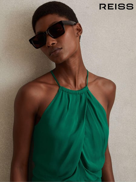 Reiss Green Elliana Drape Front Midi Dress (548134) | € 246