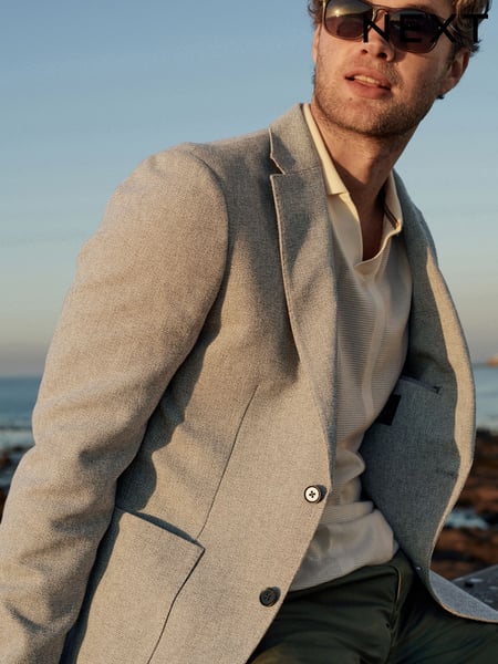 Stone Slim Fit Nova Fides Italian Fabric Textured Cotton Blend Blazer (548181) | € 178