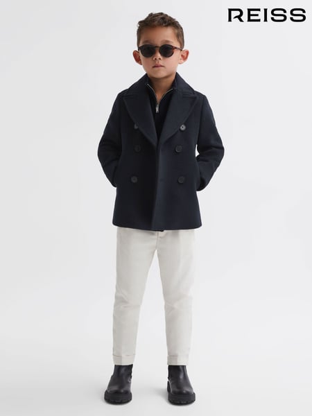 Reiss Navy Bergamo 4-9 yrs Wool-Blend Twill Double-Breasted Coat (548668) | € 153
