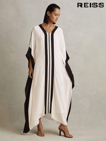 Reiss Cream/Black Emersyn Colourblock Draped Maxi Dress (548681) | € 371