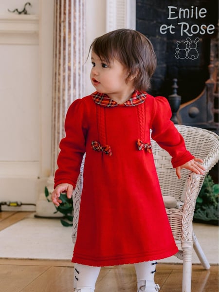 Emile Et Rose Red Knitted Bow Detail Christmas Dress & Tights (554062) | € 56