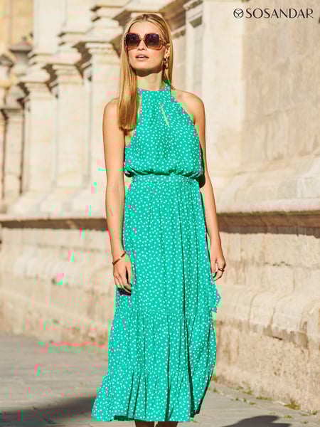 Sosandar Green High Neck Keyhole Belted Midi Dress (554588) | € 61