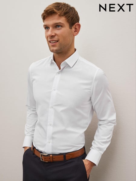 White Regular Fit Easy Care Textured Single Cuff Smart Shirt (555186) | € 39