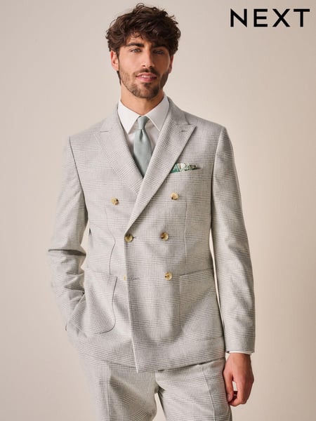 Natural Slim Fit Italian Wool Blend Check Double Breasted Suit (555621) | € 34
