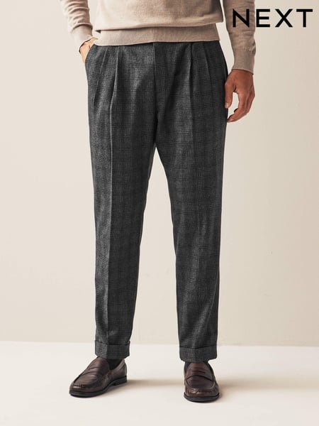 Navy Blue Check Nova Fides Italian Fabric Trousers With Wool (556732) | € 8